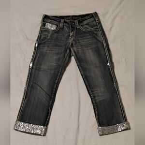 Cowgirl Tuff Gray Capris with Silver Accents